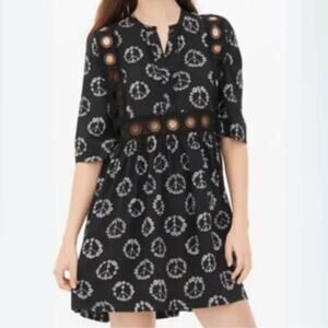 Sandro Paris Silk Floral Peace Sign Print Mini Dress - Size S